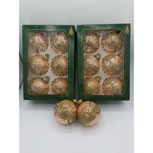 Vintage Christmas by‎ Krebs Glass Ornaments 14 Rose Gold Colored Ornate READ
